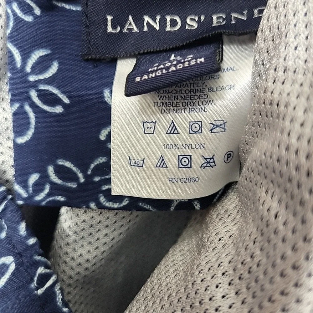 LANDS' END Shorts Mens L 36-38 Swim‎ Trunks Bathing Suit Boardshort Blue Print